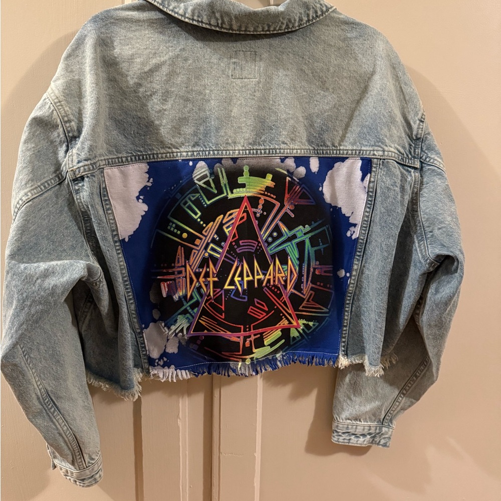 *SOLD* Custom Def Leopard Distressed Cropped Jean Jacket